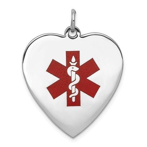 14k White Gold Heart Shaped Medical Alert Pendant