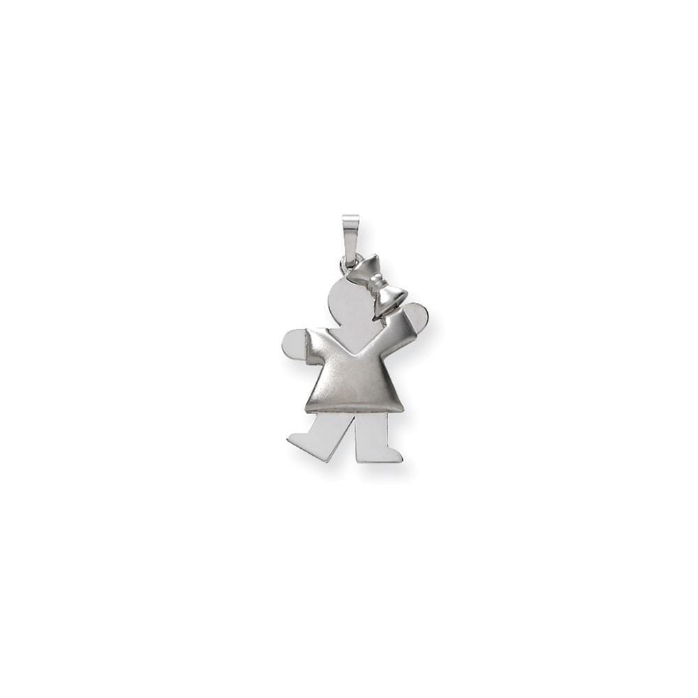 14k White Gold Puffed Girl With Bow Kiss Charm
