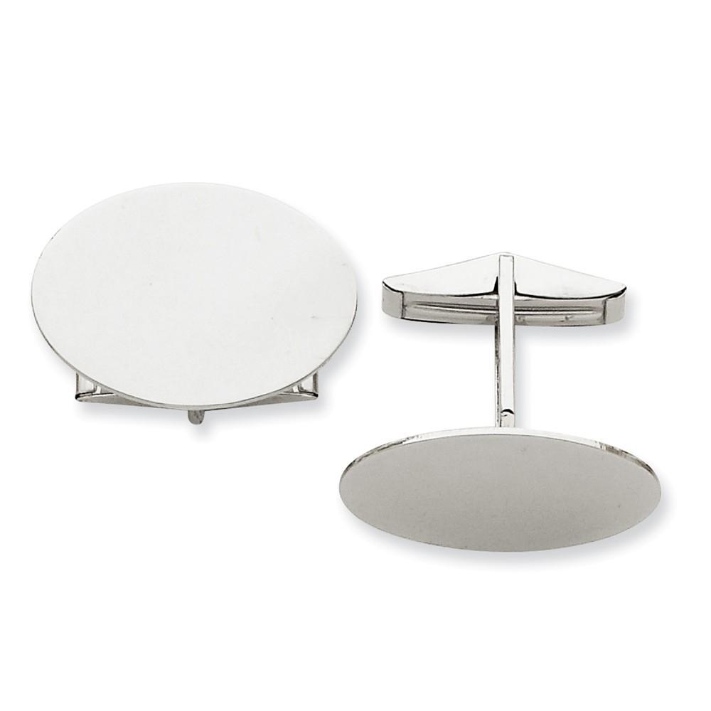 14K White Gold Solid Oval Cuff Links