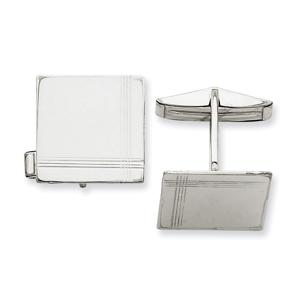 14k White Gold Solid Square Design Cuff Links