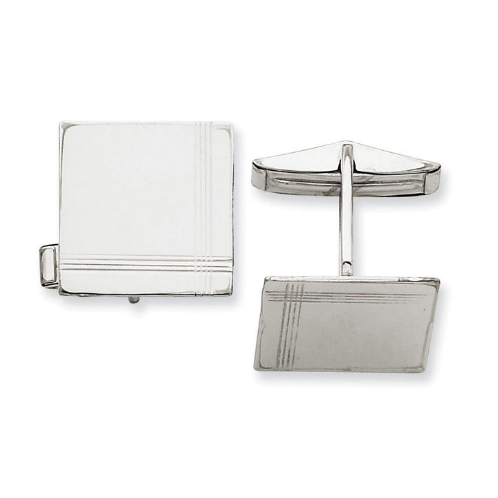 14k White Gold Solid Square Design Cuff Links