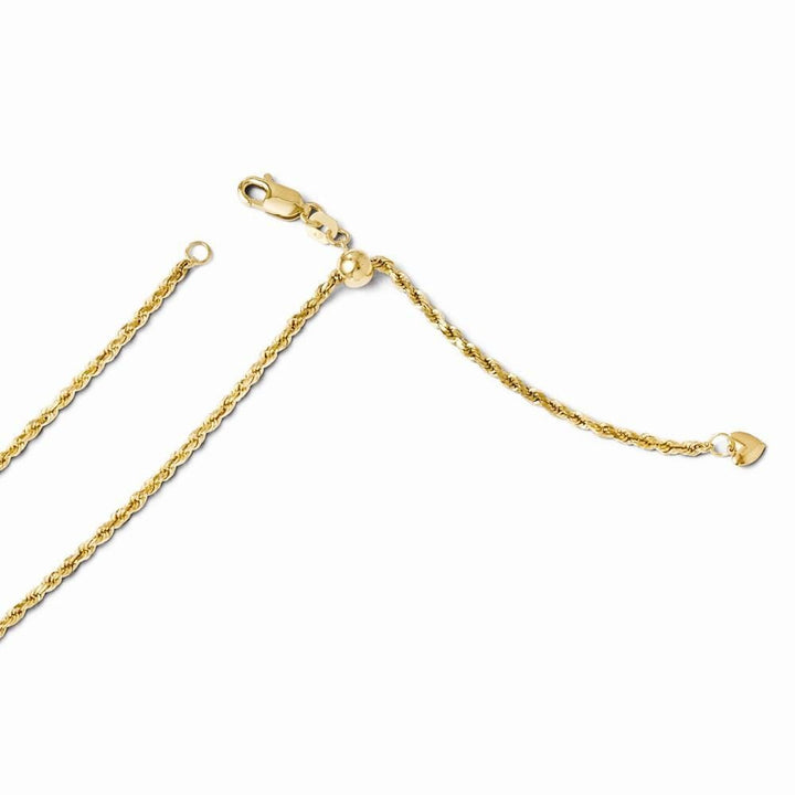 14k Yellow Gold Adjustable Semi Solid Rope Chain