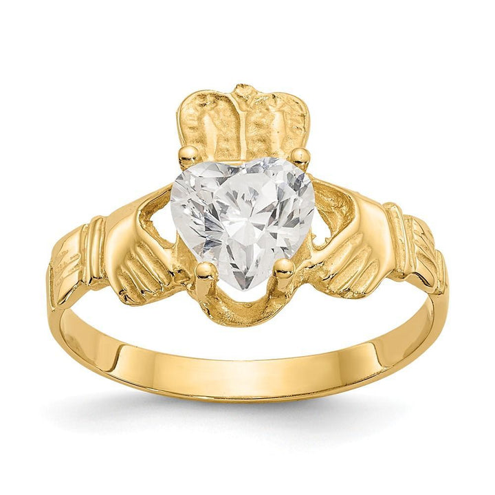 14k Yellow Gold April Birthstone Claddagh Ring