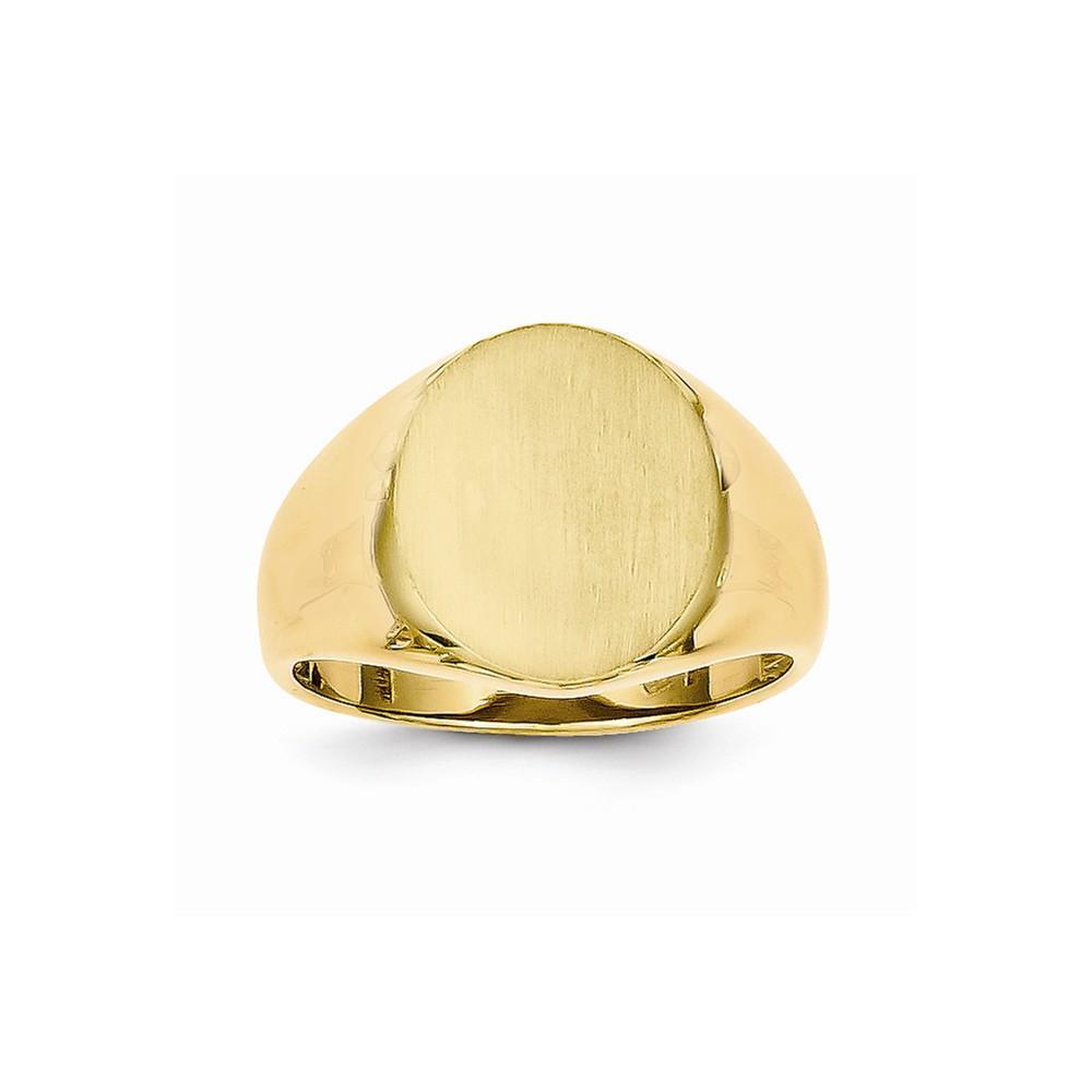 14k Yellow Gold Brushed Solid Polished Signet Ring