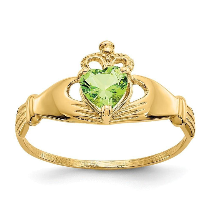 14k Yellow Gold CZ Birthstone Claddagh Heart Ring