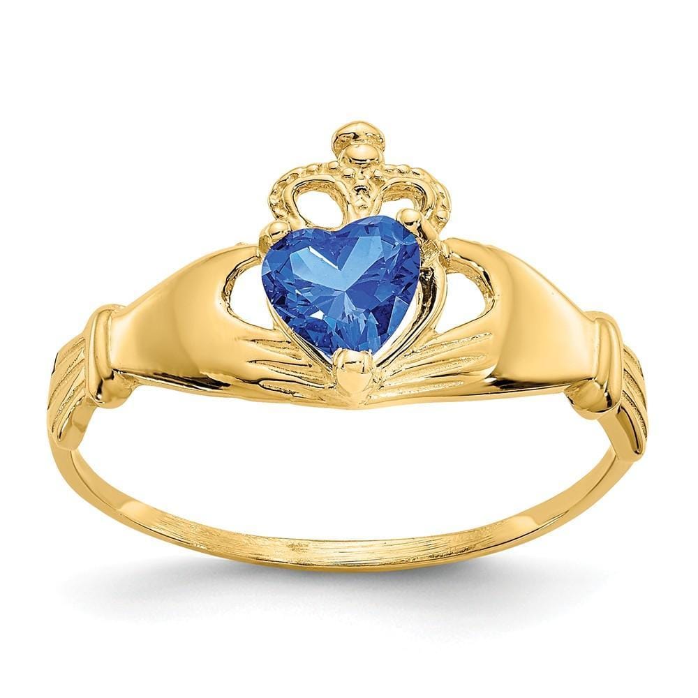 14k Yellow Gold CZ Birthstone Claddagh Heart Ring