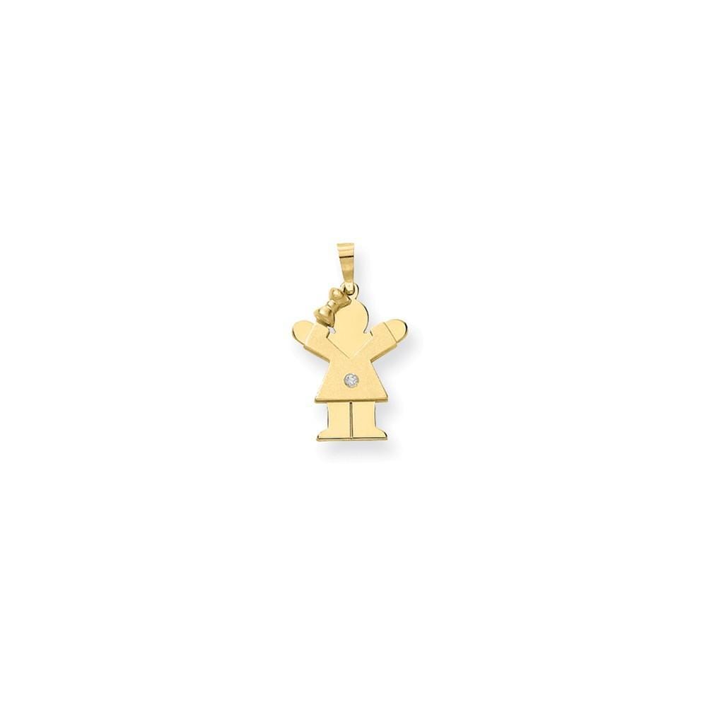 14k Yellow Gold Diamond Girl With Bow Love Pendant