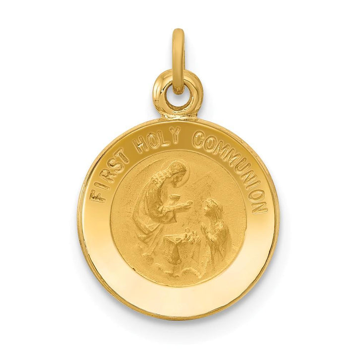 14k Yellow Gold First Communion Medal Pendant.