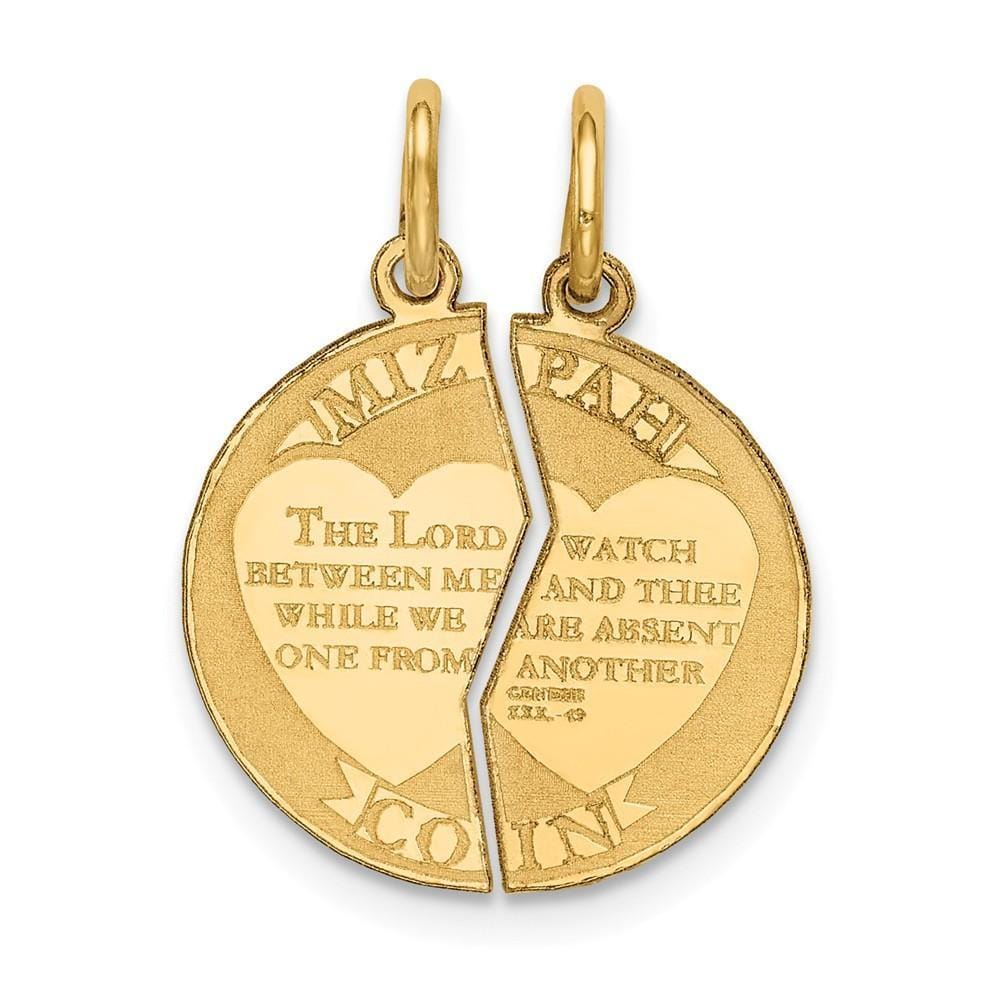 14k Yellow Gold Mizpah Apart Round Pendant