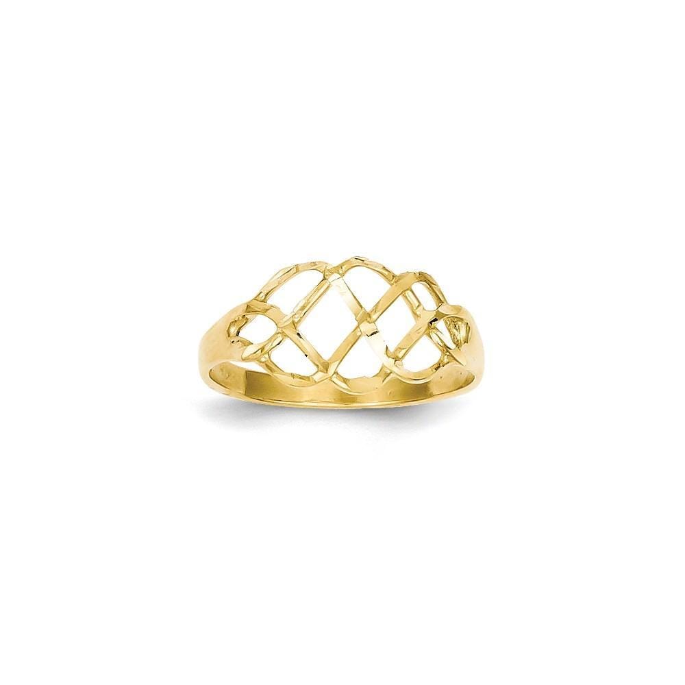 14k Yellow Gold Polished Diamond Cut Fancy Ring