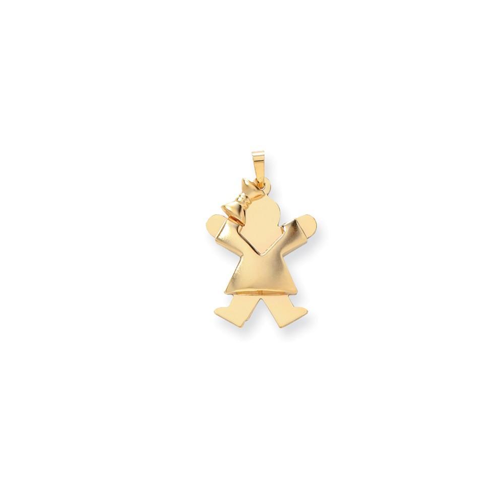 14k Yellow Gold Puffed Girl With Bow Joy Charm