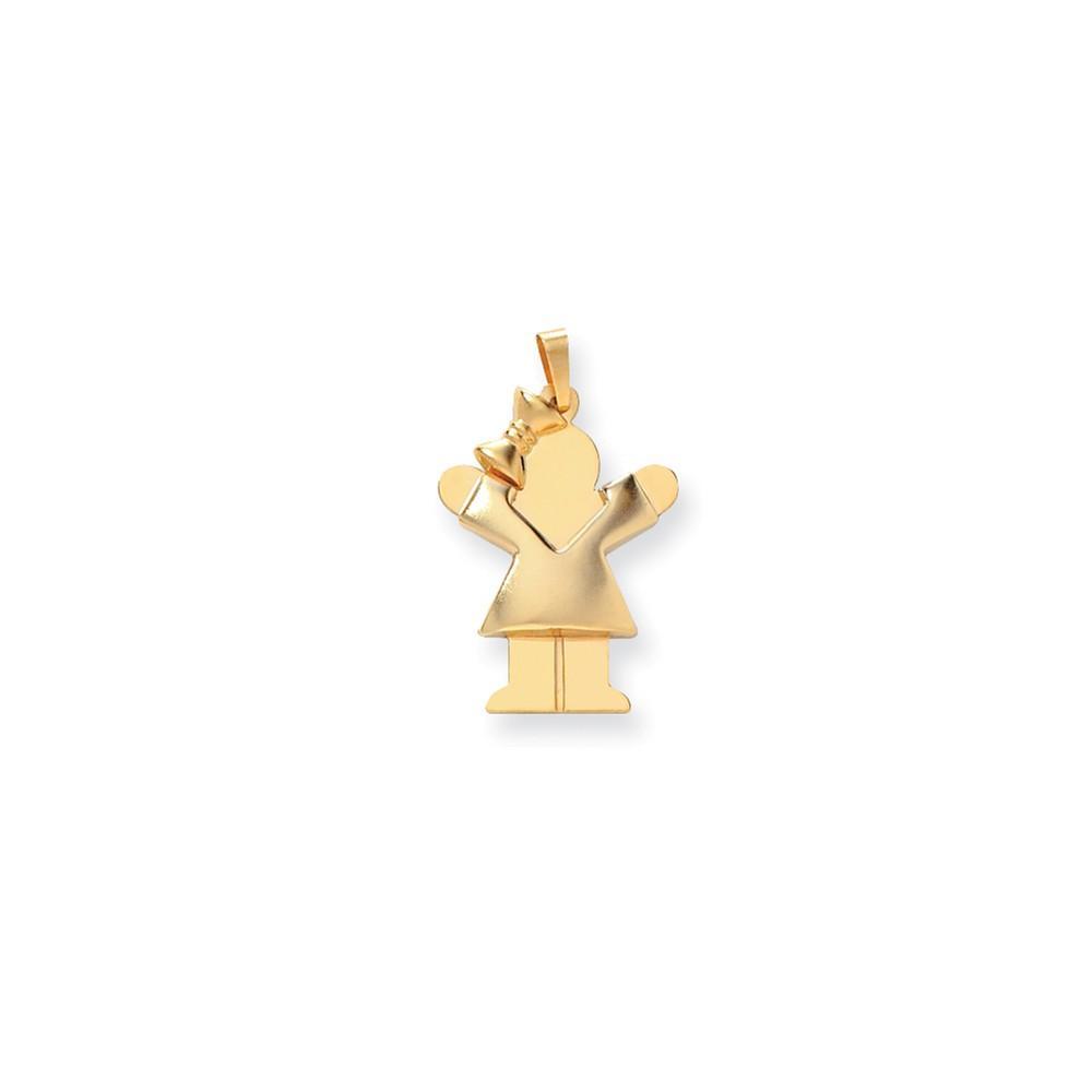 14k Yellow Gold Puffed Girl With Bow Love Charm