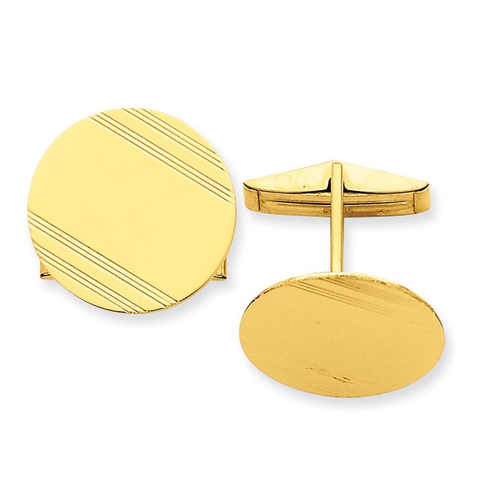 14k Yellow Gold Solid Circular Design Cuff Link