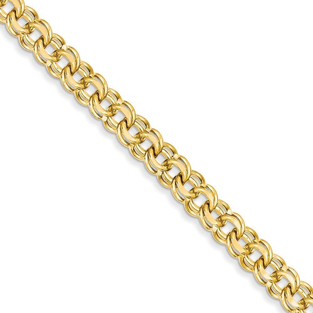 14k Yellow Gold Solid Double Link Charm Bracelet