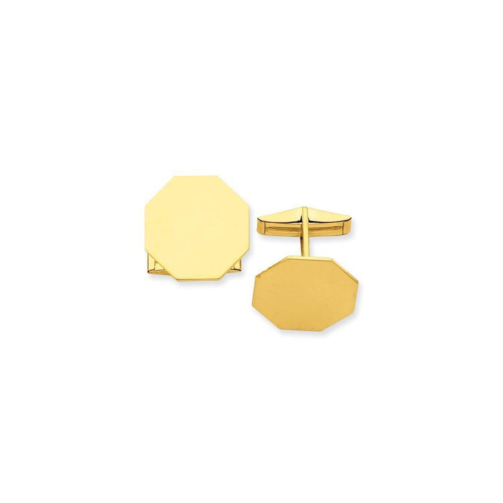 14K Yellow Gold Solid Octagon Cuff Links
