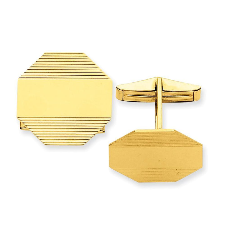 14k Yellow Gold Solid Octagon Design Cuff Links