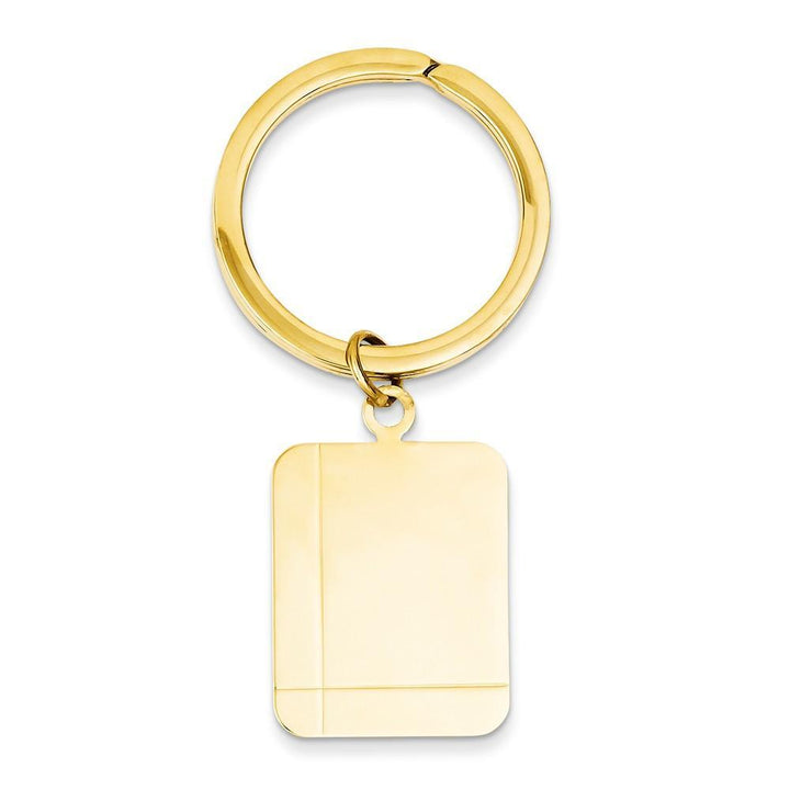 14k Yellow Gold Solid Rectangle Design Key Ring.