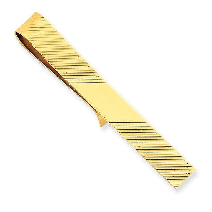 14k Yellow Gold Solid with Line Design Tie Bar