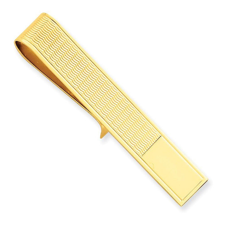 14k Yellow Gold Solid with Line Design Tie Bar