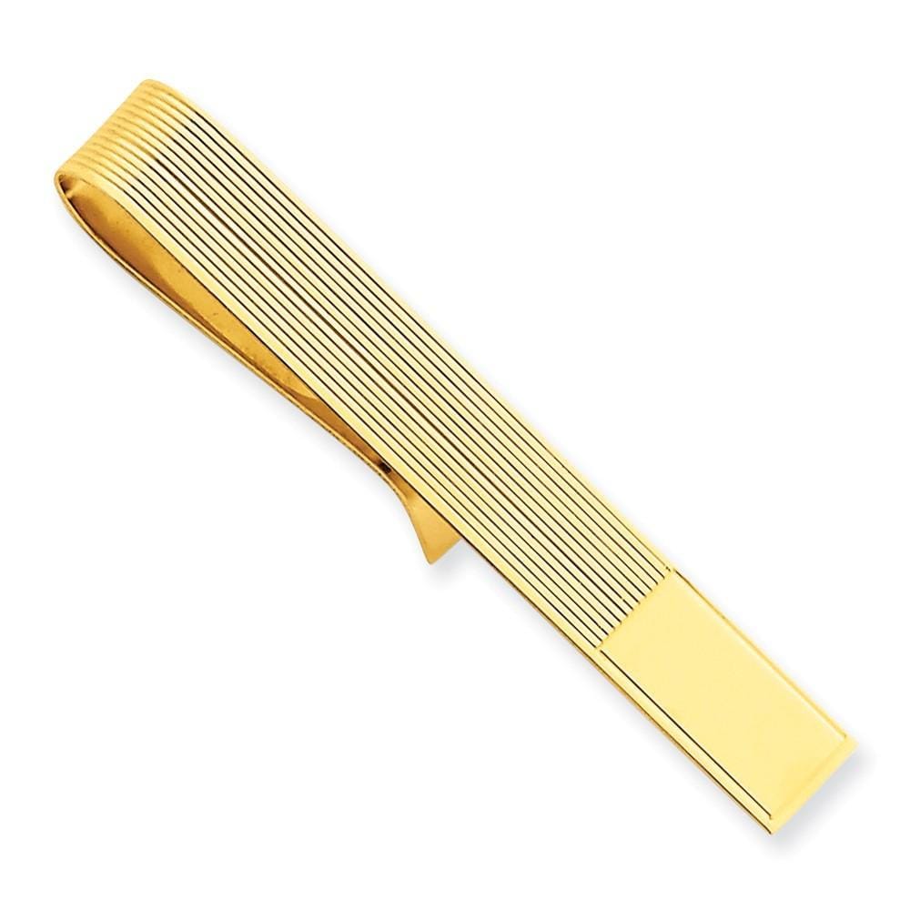 14k Yellow Gold Solid with Line Design Tie Bar