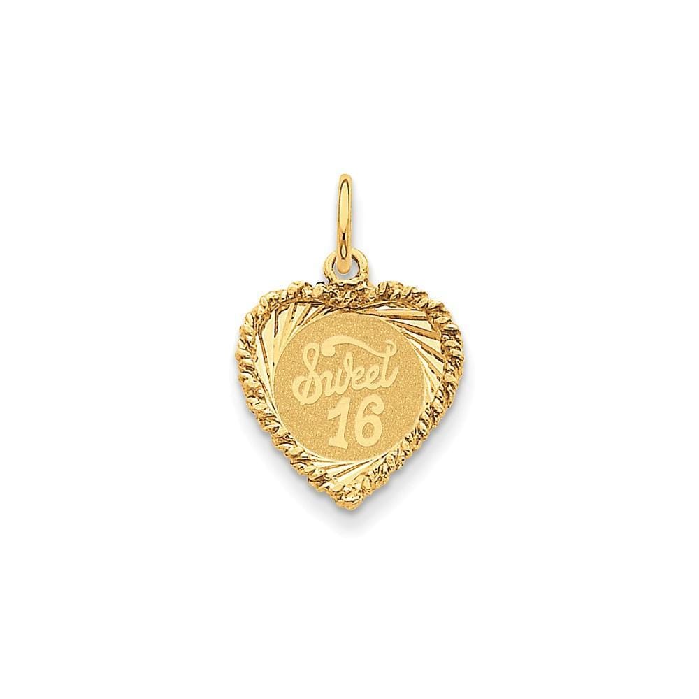 14k Yellow Gold Sweet Sixteen Heart Charm Pendant