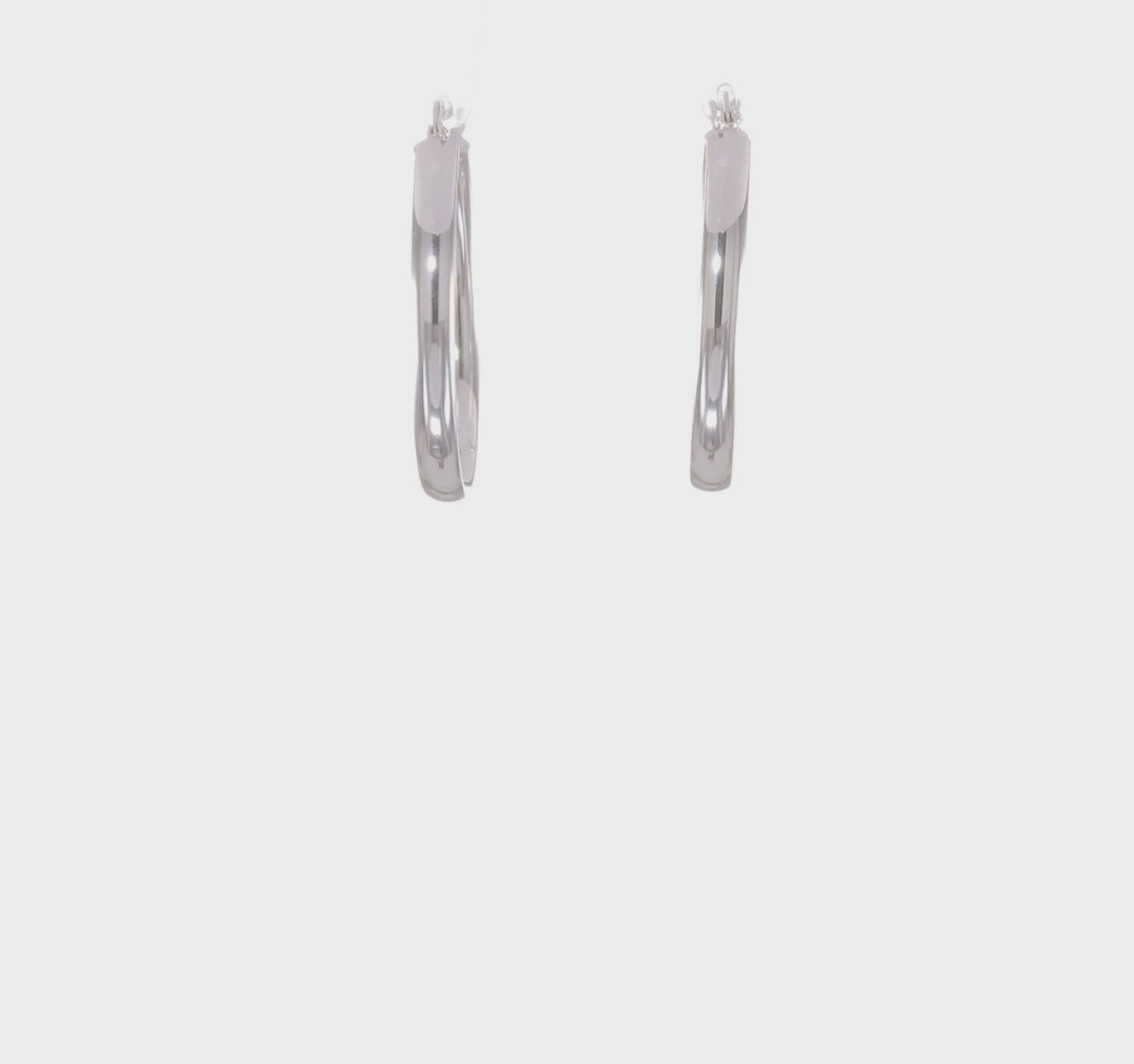 14k White Gold Polished Finish Oval Hoop Earrings