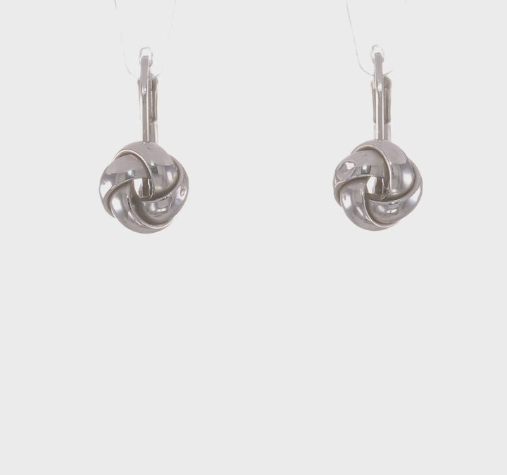 14k White Gold Love Knot Leverback Earrings