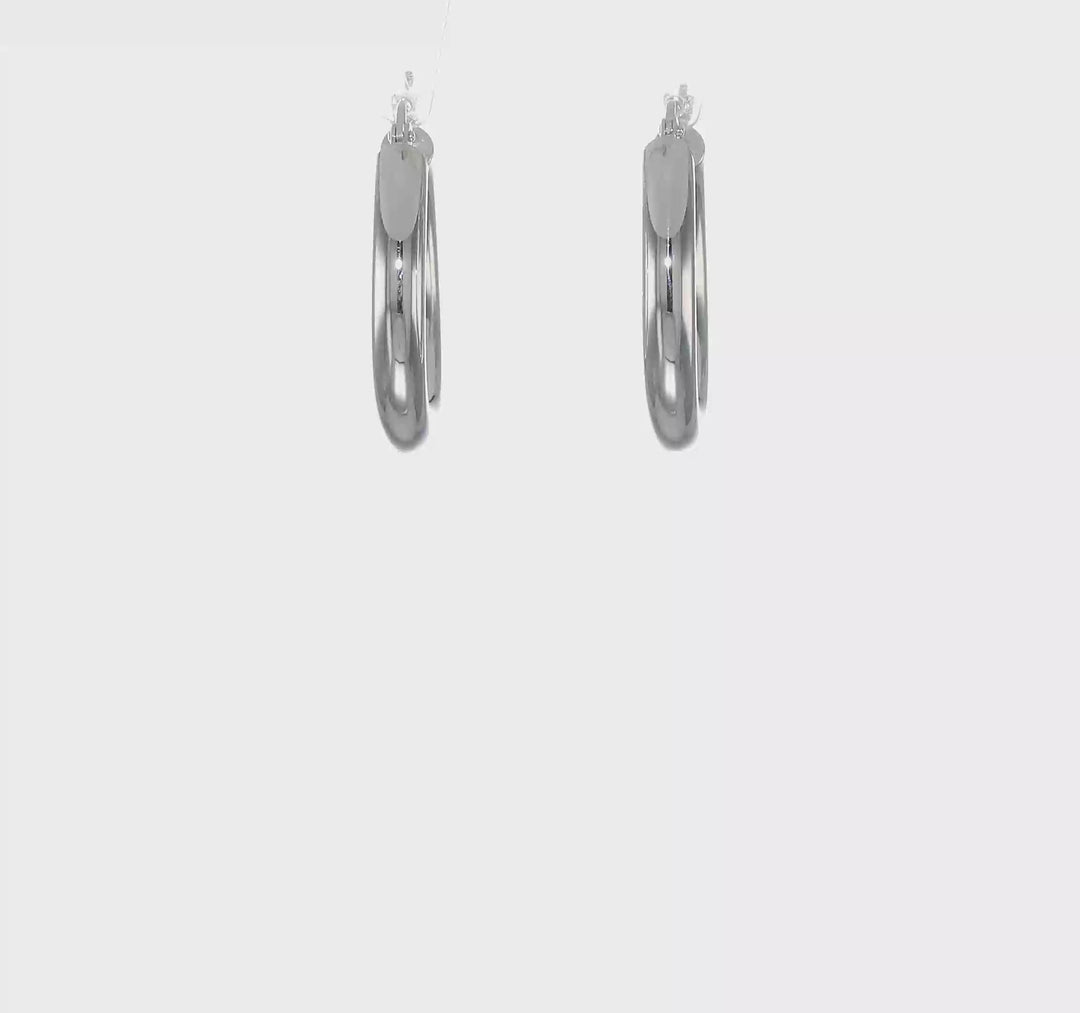 10k White Gold Polished 4MM x 25MM Hoop Earrings