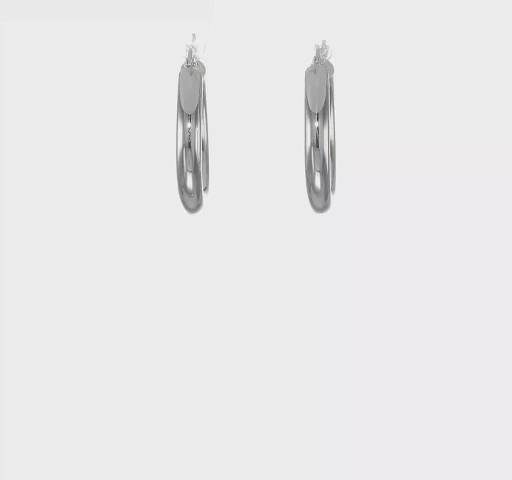 10k White Gold Polished 4MM x 25MM Hoop Earrings