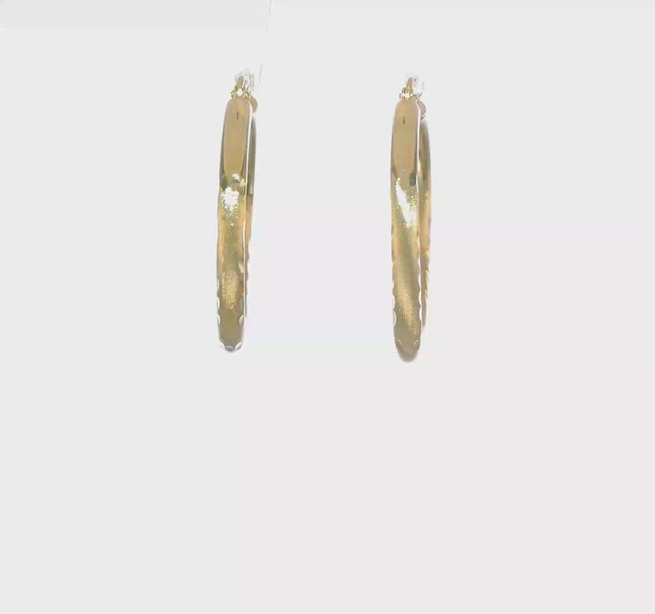 10k Yellow Gold Satin Diamond Cut Round Hoop Earring