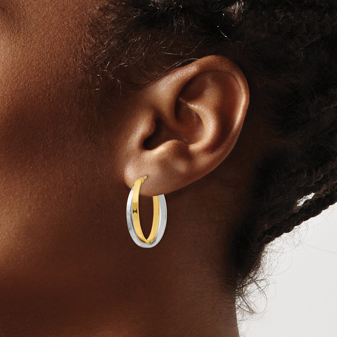 14k Yellow Rhodium Hinged Hoop Earrings