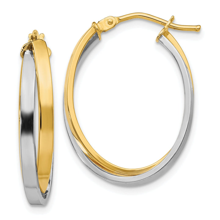 14k Yellow Rhodium Hinged Hoop Earrings