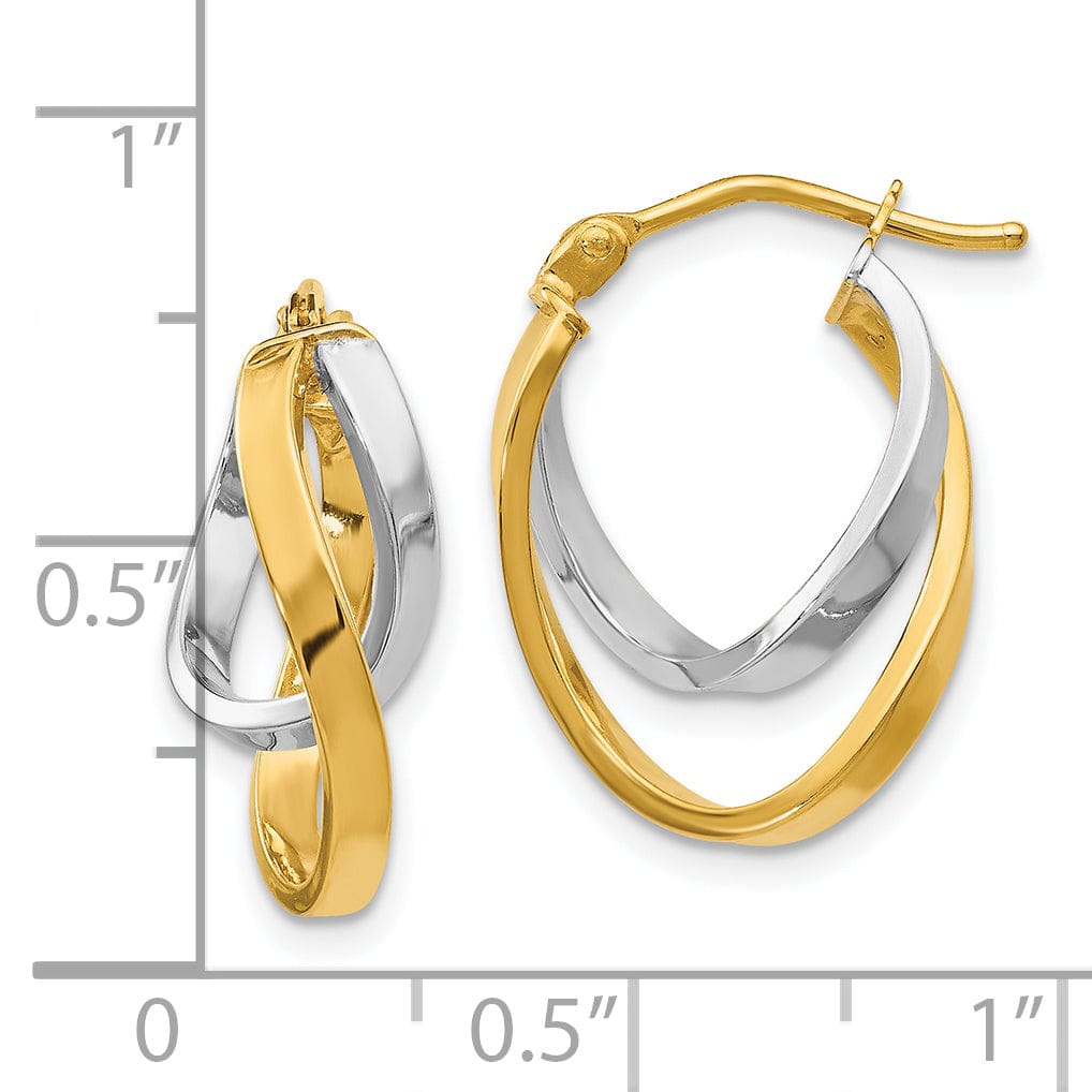 14k Yellow Rhodium Hinged Hoop Earrings