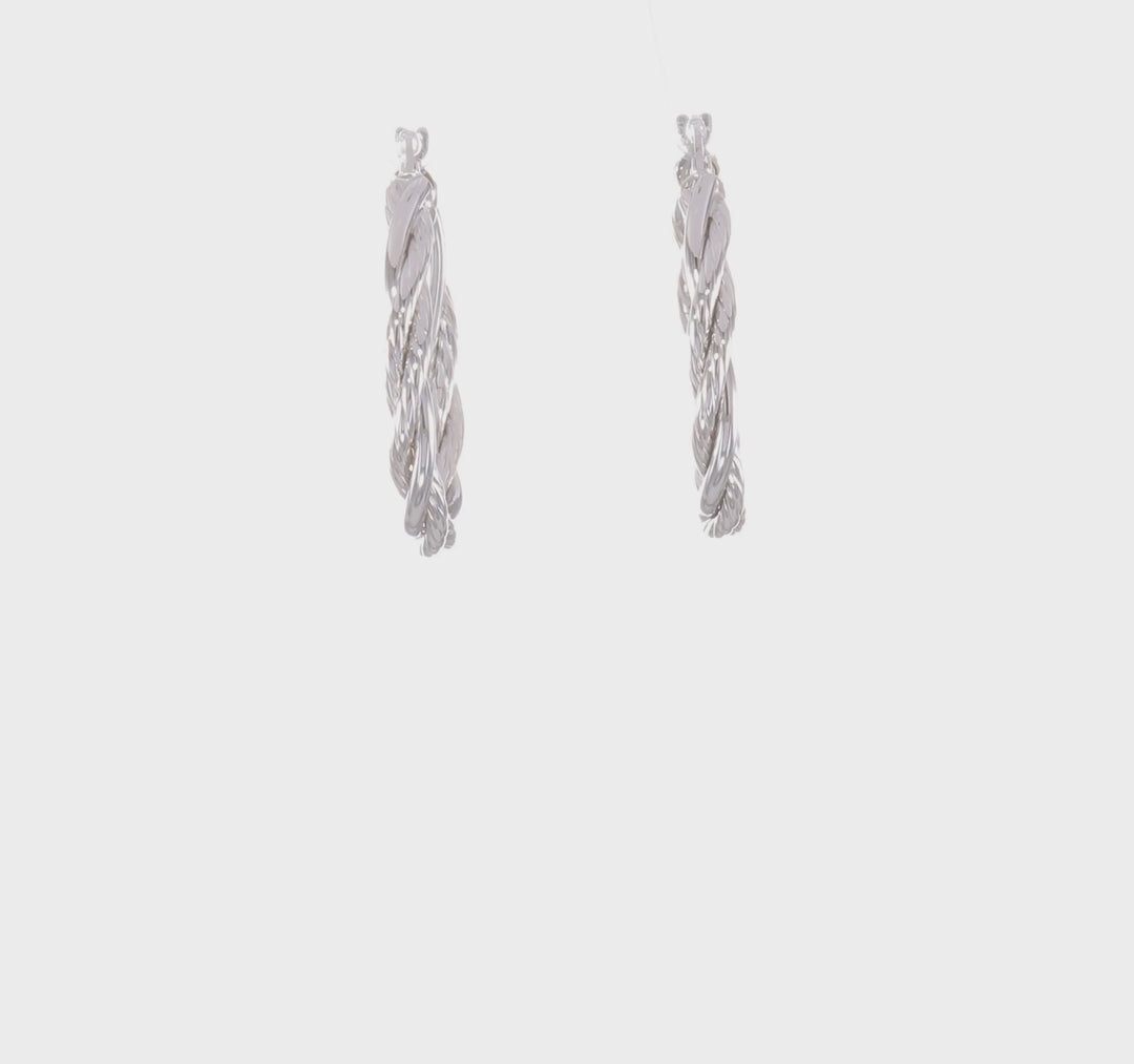 10K White Gold Twisted Hoop Earrings