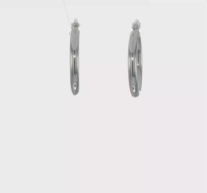 10k White Gold Polished Round Hoop Earrings