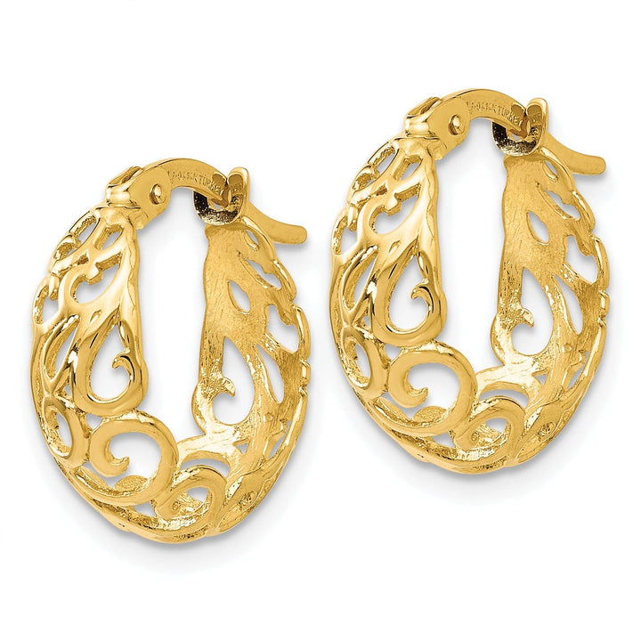 14k Yellow Gold Shrimp Creole Filigree Design Hinged Hoop Earrings