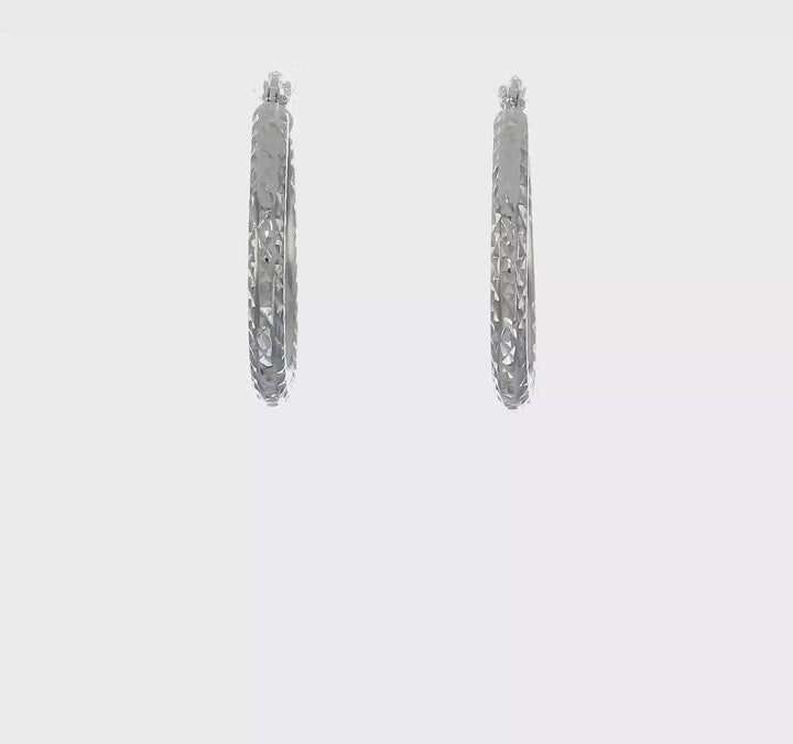 10k White Gold D.C 3MM Polished Round Hoop Earring