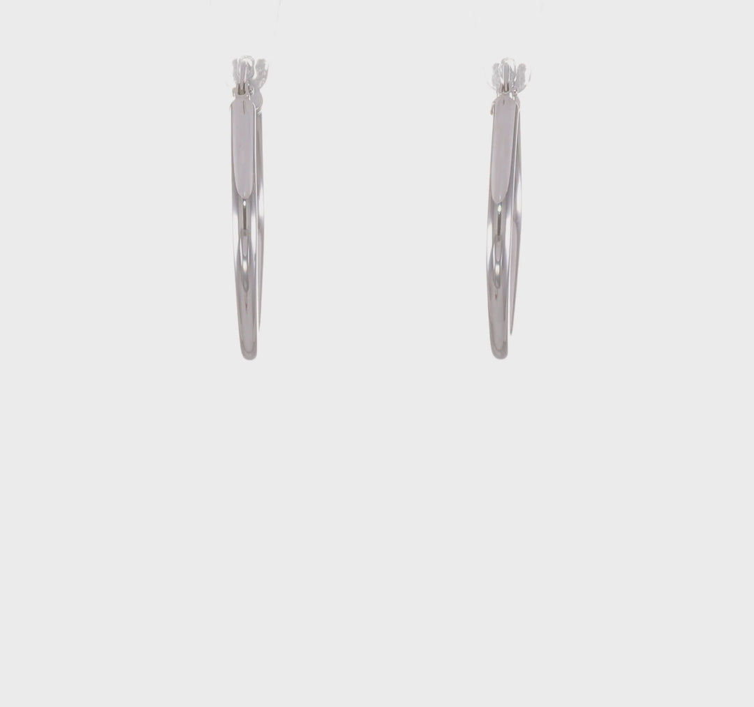 10k White Gold Polished Finish Fancy Square Hoop Earrings