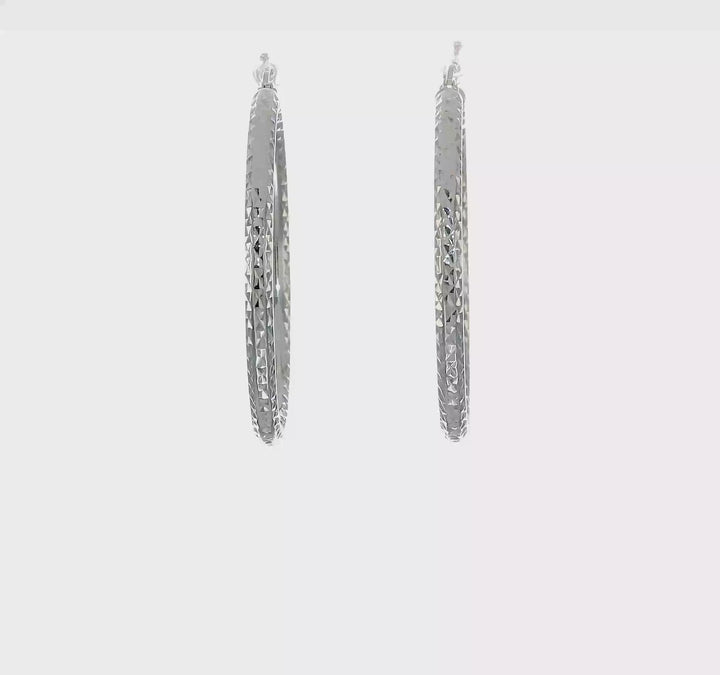 10k White Gold D.C 3MM Polished Round Hoop Earring