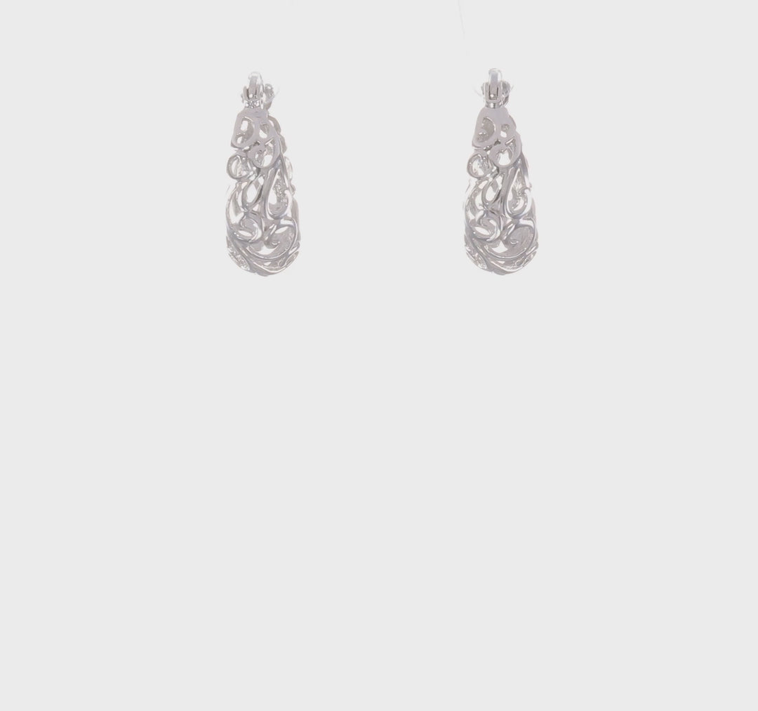 14k White Gold Polished Finish Fancy Hoop Earrings