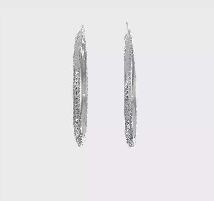 10k White Gold 3MM Polished Round Hoop Earrings