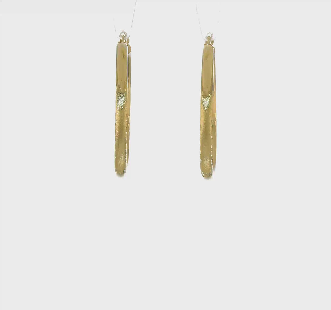 10k Yellow Gold Satin Diamond Cut Round Hoop Earring