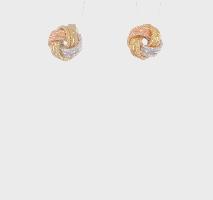 14k Tri Color Gold Knot Polished Post Earrings