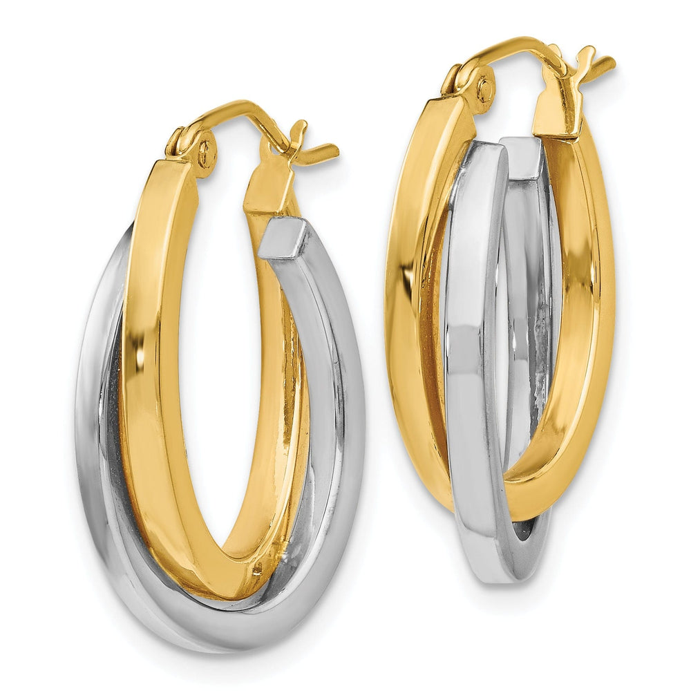 14k Yellow Rhodium Hinged Hoop Earrings