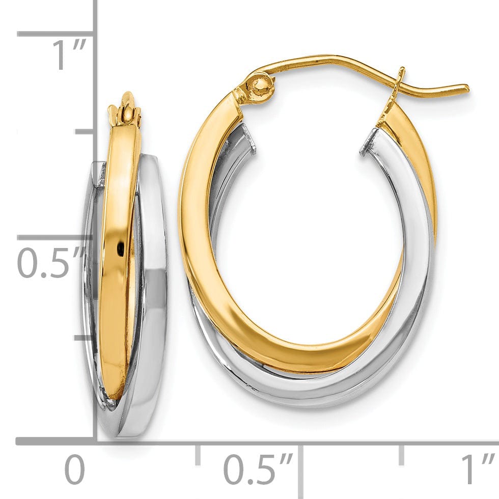 14k Yellow Rhodium Hinged Hoop Earrings