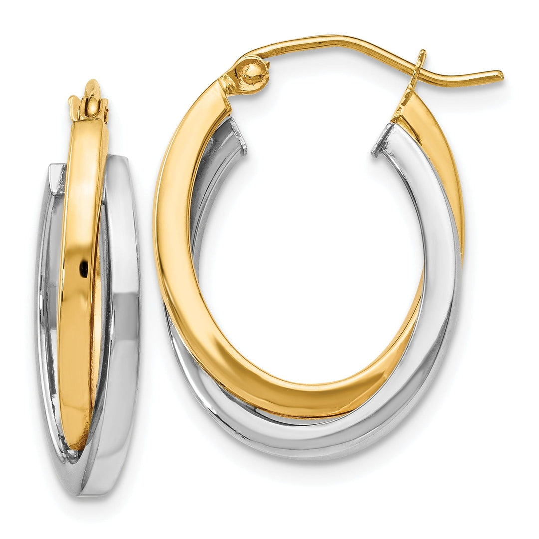14k Yellow Rhodium Hinged Hoop Earrings