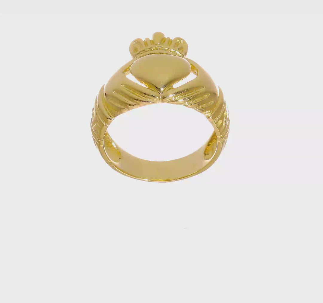 14kt yellow gold Domed Mens claddagh ring