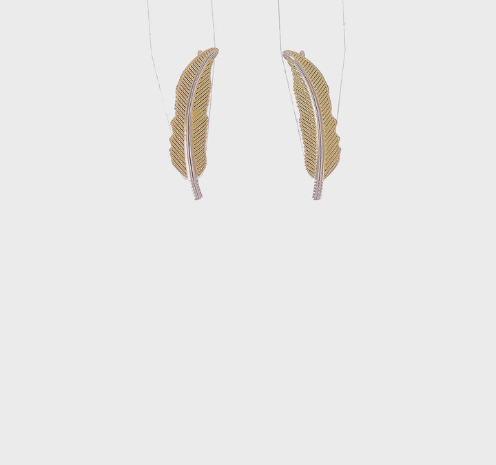 14k Two Tone Gold Feather Climber Earrings