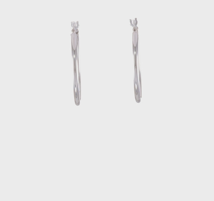 10kt White Gold Polish Oval Hinged Hoop Earrings