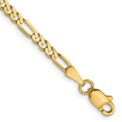 14k Yellow Gold 2.75mm Flat Figaro Bracelet